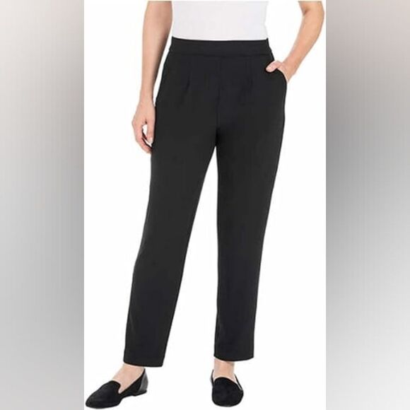 Hilary Radley Black Straight Leg Ankle Pants With Smocked Waist - Picture 1 of 5